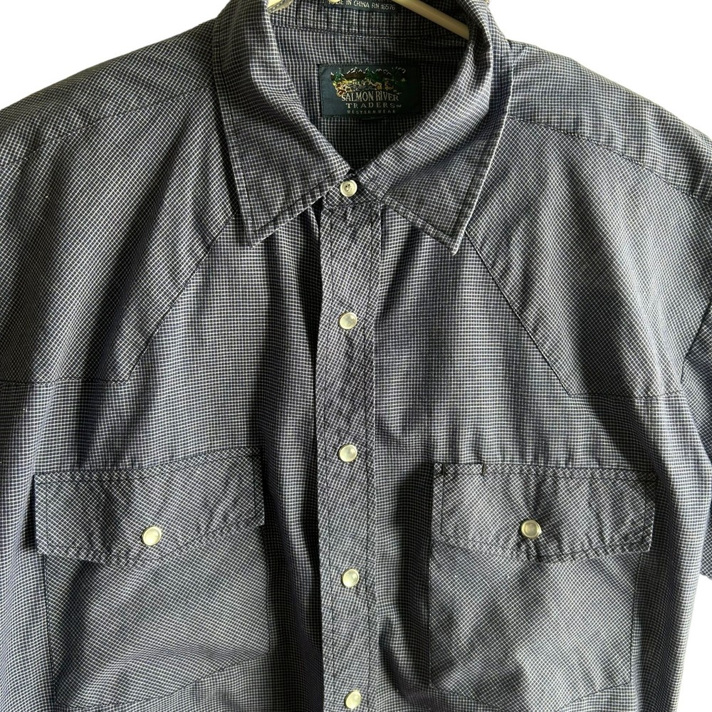 Salmon River Traders Men's Pearl Snap Shirt Short Sleeve Western Blue size L